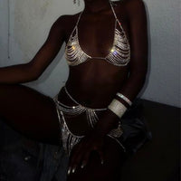 Sexy Women Rhinestone Body Chains Bra Waist Round Panties Thong Crystal Underwear Set Belly Waist Chain Body Jewelry - Divine Diva Beauty
