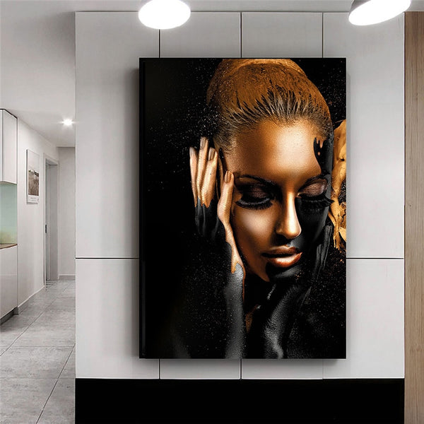 Black Gold Nude African Art Woman Oil Painting on Canvas Cuadros Posters and Prints Scandinavian Wall Picture for Living Room - Divine Diva Beauty