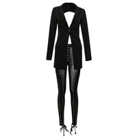 Lace Up Blazer Backless 2 Piece Pants Set Tassel Eyelet Embellished Buckle V Neck Outwear - Divine Diva Beauty