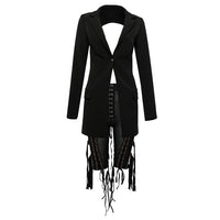 Lace Up Blazer Backless 2 Piece Pants Set Tassel Eyelet Embellished Buckle V Neck Outwear - Divine Diva Beauty