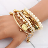 Tocona 6pcs/set Fashion Gold Color Beads Pearl Star Multilayer Beaded Bracelets Set for Women Charm Party Jewelry Gift 5483 - Divine Diva Beauty