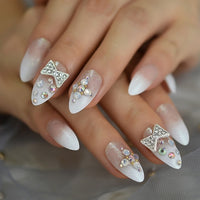 Luxury  Nails Designer Extra Long French Jewelry Pre-designed Nails Natural Stiletto AB Stones Decoration Tips - Divine Diva Beauty