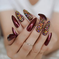 Luxury  Nails Designer Extra Long French Jewelry Pre-designed Nails Natural Stiletto AB Stones Decoration Tips - Divine Diva Beauty