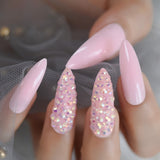 Luxury  Nails Designer Extra Long French Jewelry Pre-designed Nails Natural Stiletto AB Stones Decoration Tips - Divine Diva Beauty