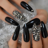 Luxury  Nails Designer Extra Long French Jewelry Pre-designed Nails Natural Stiletto AB Stones Decoration Tips - Divine Diva Beauty