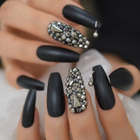 Luxury  Nails Designer Extra Long French Jewelry Pre-designed Nails Natural Stiletto AB Stones Decoration Tips - Divine Diva Beauty