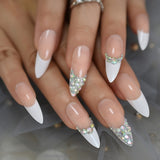 Luxury  Nails Designer Extra Long French Jewelry Pre-designed Nails Natural Stiletto AB Stones Decoration Tips - Divine Diva Beauty