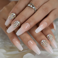 Luxury  Nails Designer Extra Long French Jewelry Pre-designed Nails Natural Stiletto AB Stones Decoration Tips - Divine Diva Beauty