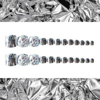24pcs Silver Punk Fake Nails Press on Foot Nails Artificial Toe Nails Fully Covered With Diamonds 2020 New Design Manicure - Divine Diva Beauty