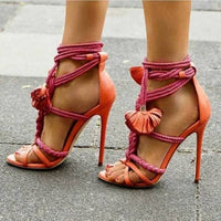 Sexy Rope Knot High Heel SandaL Straps Cut Out Lace-up Stiletto Heels - Divine Diva Beauty