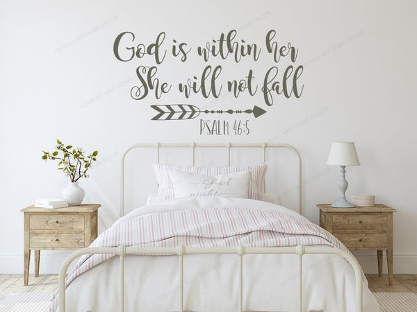 God is Within Her She Will Not Fall Psalm 46:5 quote wall decal Bible Verse Wall sticker vinyl Christian home decor JH569 - Divine Diva Beauty