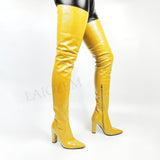 Crotch High Boots Side Zipper Chunky Heels Boots 11+ - Divine Diva Beauty
