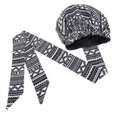 African Print Satin Bonnet With Long Ribbon Wrap Double Layer Headwrap Ankara Pattern Women Hair Cover Large Size Hair Wrap Cap - Divine Diva Beauty