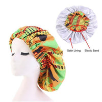 African Print Satin Bonnet With Long Ribbon Wrap Double Layer Headwrap Ankara Pattern Women Hair Cover Large Size Hair Wrap Cap - Divine Diva Beauty