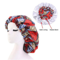 African Print Satin Bonnet With Long Ribbon Wrap Double Layer Headwrap Ankara Pattern Women Hair Cover Large Size Hair Wrap Cap - Divine Diva Beauty