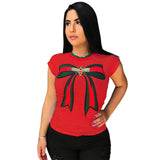 Bow Tie Print Casual T-Shirt plus size avail - Divine Diva Beauty