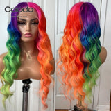 Remy Brazilian Pink Orange Wigs Pre Plucked Rainbow Human Hair  highlight Lace Front Wig Glueless Transparent Lace Wig - Divine Diva Beauty