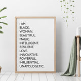 I am black Quote Canvas Painting Black White African American Woman Posters And Prints Nordic Wall Art Pictures For Living Room - Divine Diva Beauty