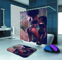 African American Women with Crown Black Art Polyester Fabric Shower Curtain Set - Divine Diva Beauty