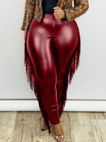 XL-5XL Casual Active Wear Women Tassel Splicing PU Pants - Divine Diva Beauty