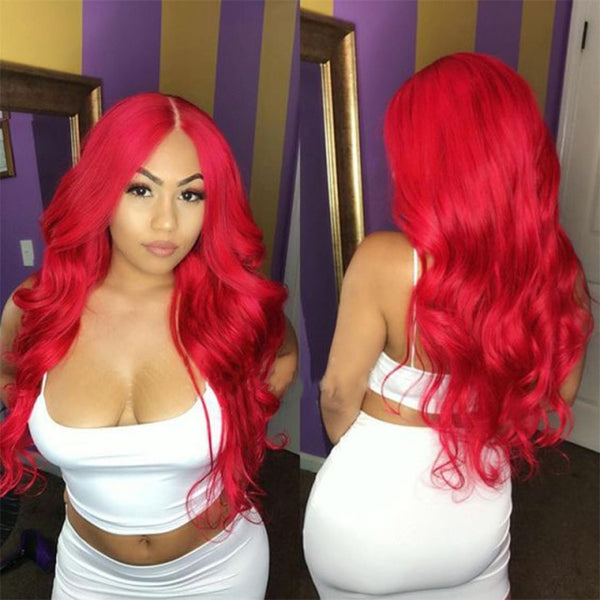 Remyblue 13*1 Red Body Wave Lace Part Wig 99J Pre Plucked 150% Lace Front Human Hair Wig Peruvian Remy Lace Front Human Hair Wig - Divine Diva Beauty