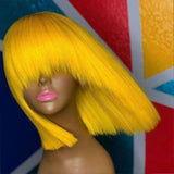 Glueless Short Human Hair Wigs With Bangs  Blonde Yellow Purple Brazilian Straight Hair Short Bob Wigs - Divine Diva Beauty
