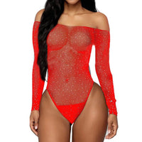 Rhinestones Neck Sexy Bodysuit - Divine Diva Beauty