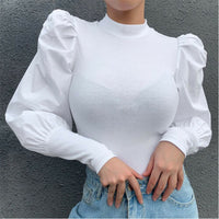 Long Puff Sleeve Sweater Patchwork Plus Size Shirts - Divine Diva Beauty
