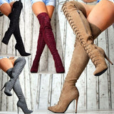 High Heel Long Boots Suede Bandage Pointed Boot shoe - Divine Diva Beauty