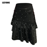 High Waist Ruffles Midi Skirt pu - Divine Diva Beauty