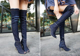 peep toe thigh High Stiletto Jean shoe Boots - Divine Diva Beauty