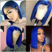 Lace Part Human Hair Wigs Short Bob Wigs 150% Brazilian Human Hair Wig Blue Orange Red 13x1 Lace Frontal Wigs - Divine Diva Beauty