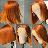 Lace Part Human Hair Wigs Short Bob Wigs 150% Brazilian Human Hair Wig Blue Orange Red 13x1 Lace Frontal Wigs - Divine Diva Beauty