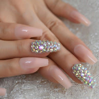 Trapezoid French Nail Crystal AB Shine Decorative False Nails Long Ballerina Rhinestones Press On Fingernail - Divine Diva Beauty