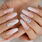 Trapezoid French Nail Crystal AB Shine Decorative False Nails Long Ballerina Rhinestones Press On Fingernail - Divine Diva Beauty