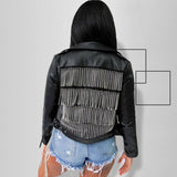 PU Leather Cropped Jacket With Belt outerwear - Divine Diva Beauty