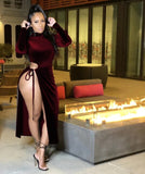 Velvet High Split Bodycon Midi Maxi Dress - Divine Diva Beauty