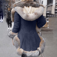 Fox Fur Collar Sleeve Hooded Jacket outerwear - Divine Diva Beauty