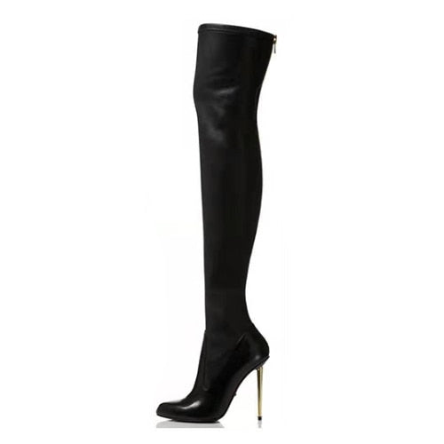 Over The Knee Boots Zip Sexy Black Long Boots Shoes - Divine Diva Beauty