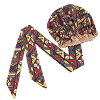 African Print Satin Bonnet With Long Ribbon Wrap Double Layer Headwrap Ankara Pattern Women Hair Cover Large Size Hair Wrap Cap - Divine Diva Beauty