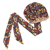 African Print Satin Bonnet With Long Ribbon Wrap Double Layer Headwrap Ankara Pattern Women Hair Cover Large Size Hair Wrap Cap - Divine Diva Beauty