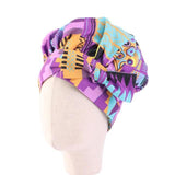 African Print Satin Bonnet With Long Ribbon Wrap Double Layer Headwrap Ankara Pattern Women Hair Cover Large Size Hair Wrap Cap - Divine Diva Beauty