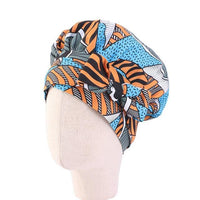 African Print Satin Bonnet With Long Ribbon Wrap Double Layer Headwrap Ankara Pattern Women Hair Cover Large Size Hair Wrap Cap - Divine Diva Beauty