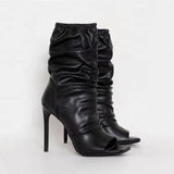 pu Peep Toe Women Ankle Slip-on shoe boot - Divine Diva Beauty