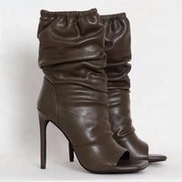 pu Peep Toe Women Ankle Slip-on shoe boot - Divine Diva Beauty