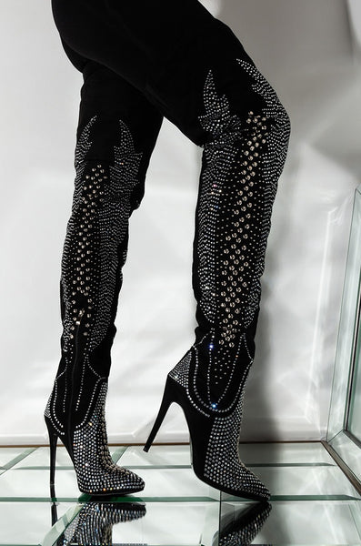 Rhinestone thigh high Over The Knee Boots - Divine Diva Beauty