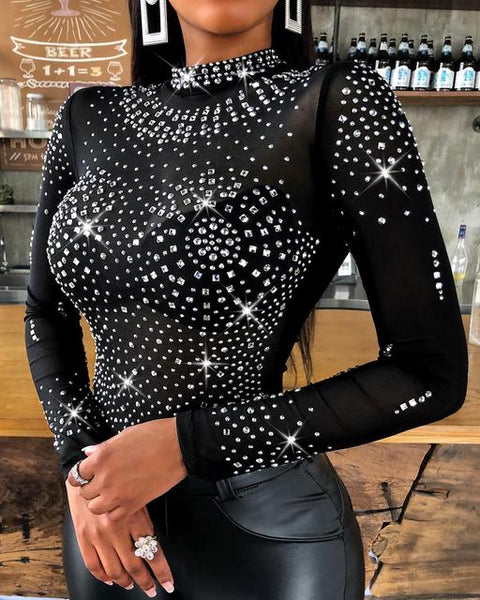 Long Sleeve Bodysuit See Through Sexy Skinny Black Mesh Bodysuit - Divine Diva Beauty