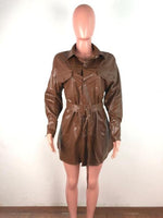 Pu Leather Blouse Shirt Jacket Long Sleeve Buckle Belted outerwear - Divine Diva Beauty