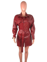 Pu Leather Blouse Shirt Jacket Long Sleeve Buckle Belted outerwear - Divine Diva Beauty