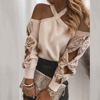 Casual Off The Shoulder Knitted Sweater sequined  shirt - Divine Diva Beauty